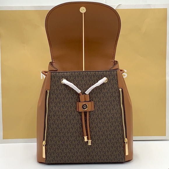 MICHAEL KORS PHOEBE MEDIUM DRAWSTRING BACKPACK BROWN SIGNATURE COLOR - Picture 3 of 16